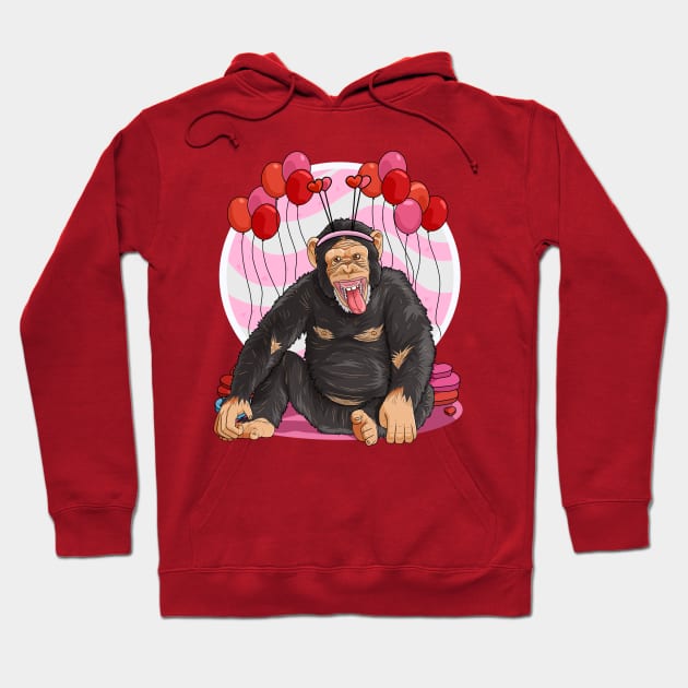 Chimpanzee Valentines Day Heart Chimp Love Hoodie by Noseking